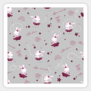 Magic moments with cute bunnies grey Sticker